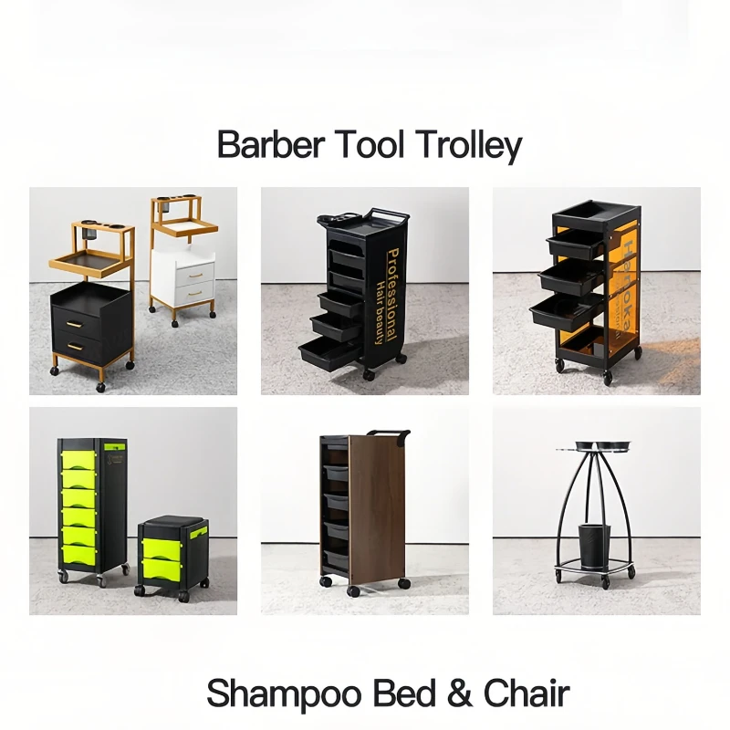

Customizable Barber Salon Chair Furniture Ergonomic Height Free Lifting Barber Equipment Trolley Cart Rollwagen Beauty Salon