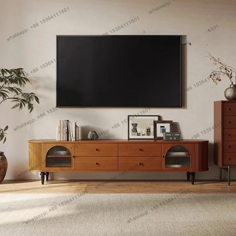 

Medieval TV Cabinet French Retro Walnut Floor Cabinet American Bedroom TV Cabinet