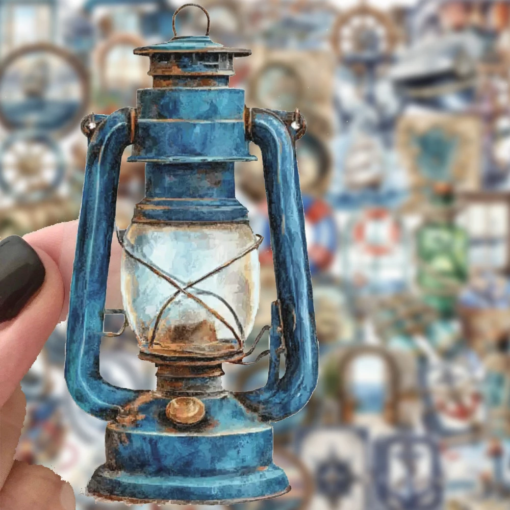 

10/30/50pcs Retro Cool Nautical Cartoon PET Stickers Vintage Sailing At Sea Lighthouse Decal Suitcase Laptop Transparent Sticker