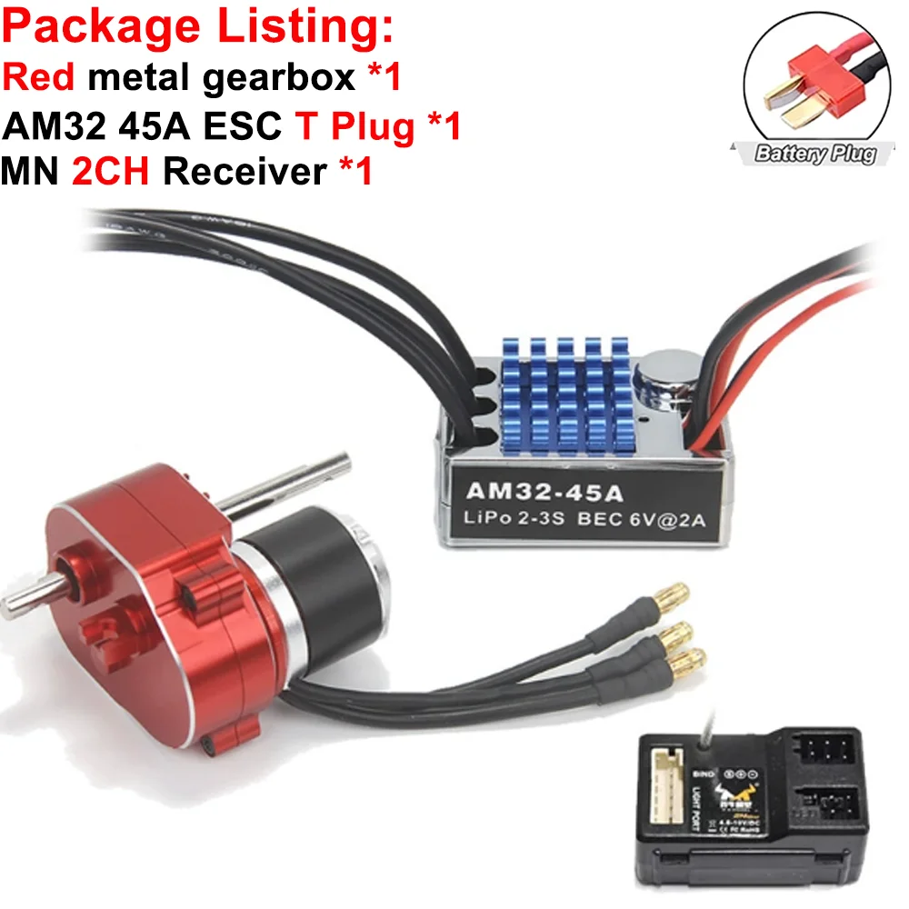 Volledig Metalen Versnellingsbak 2322 2600KV Borstelloze Motor AM32 45A ESC 21g Servo/2CH Ontvanger voor RC Auto Crawler MN82 MN78 MN168 MN99 MN98