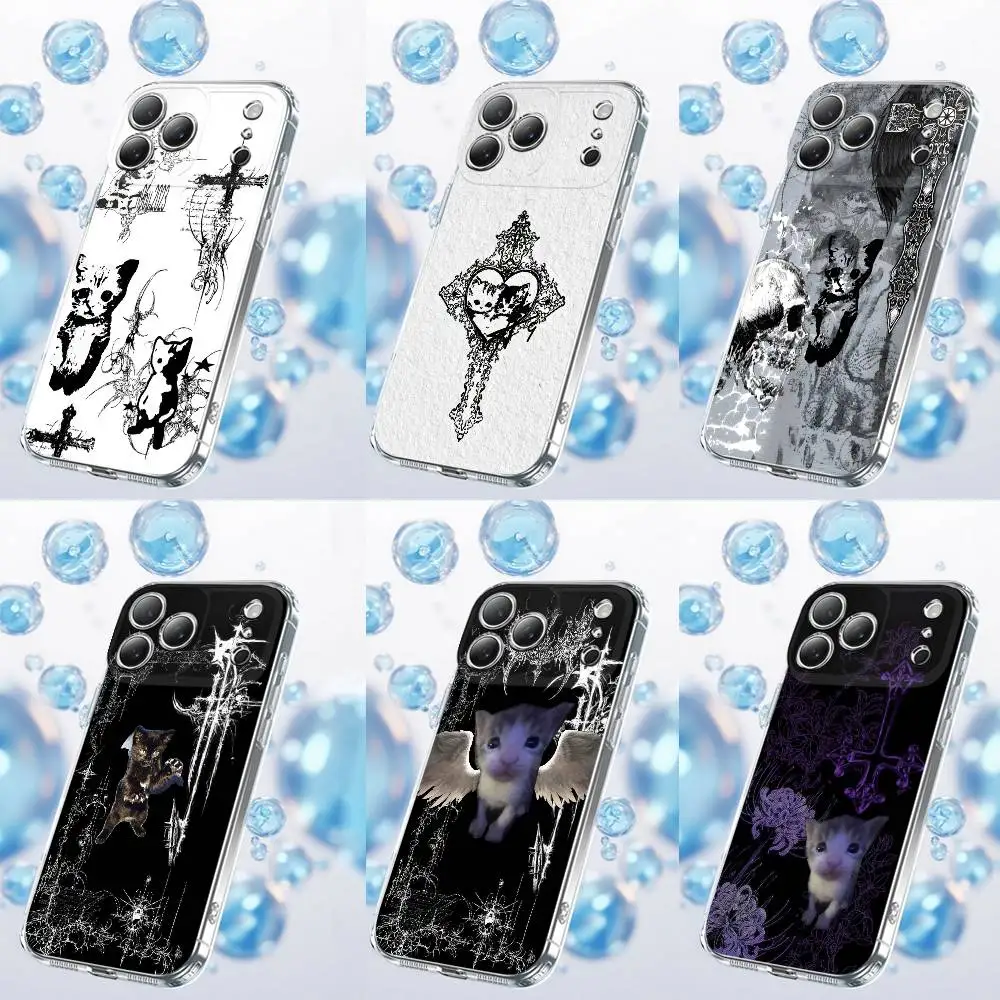 

Gothic Coquette Cyber Sigilism Cross Cat Phone Case For iPhone 17,16,15,14,13,12,11 Plus,Pro,Max,Plus,E,SE4,Air,Mini Transparent
