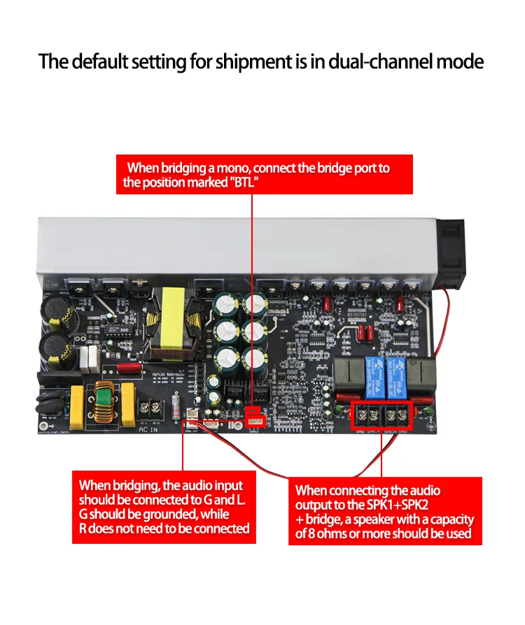 Yd1000W Hochleistungs-Digitalverstärkerplatine Zweikanal 500W+500W BTL Brückengesteuert 1000W mit Schaltnetzteil – Detail 13
