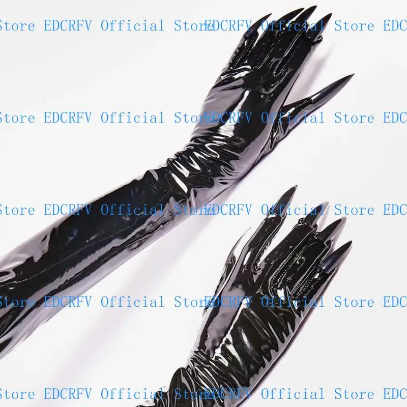 

39BD Cool Enamel Leather Long Gloves for Female Tight Fit and Easy to Clean Glossy Gloves for Night Event Festival Gathering