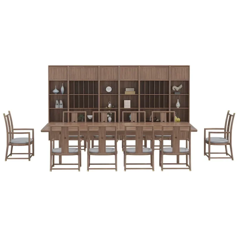 

Современный новый китайский минималистичный конференц-стол и стулья, книжный шкаф, шкаф для документов, стол длиной 4 метра.