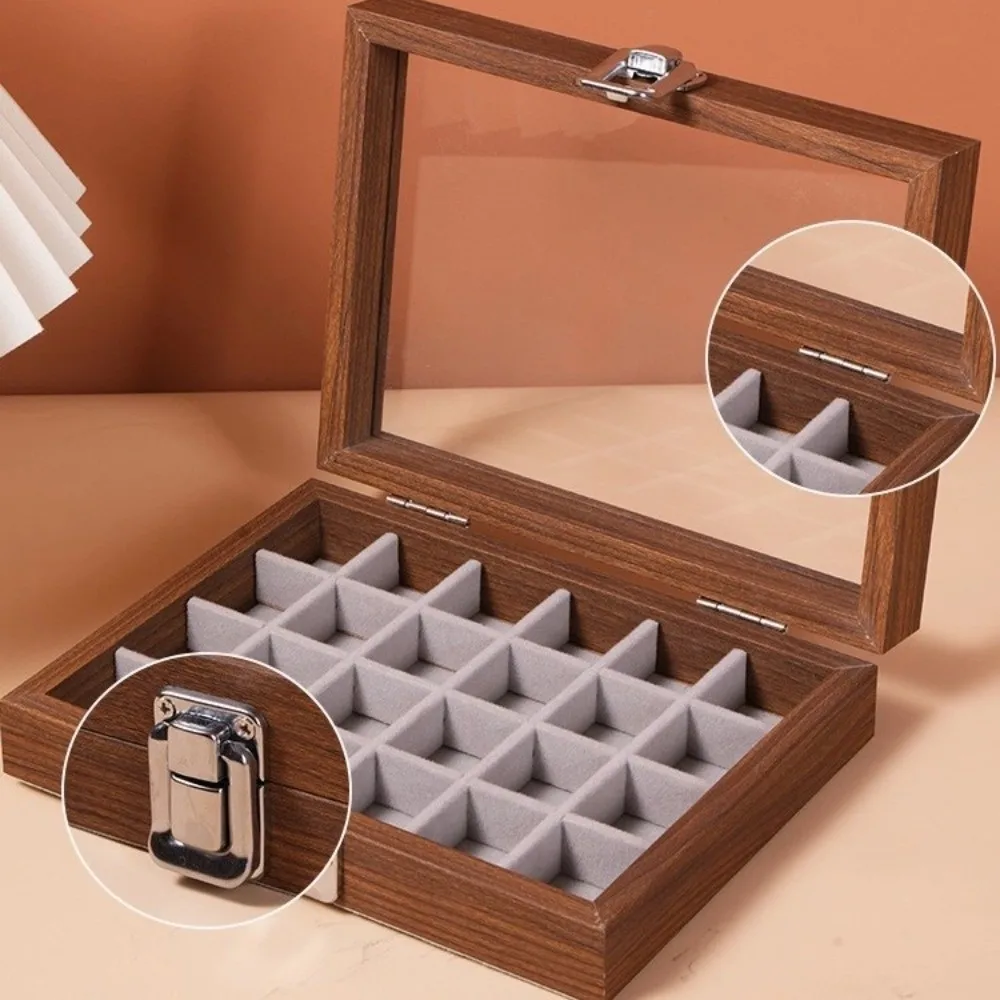 Walnut color Jewelry Box Solid Wood with Lid Ring Necklace Storage Box Transparent Cover Dustproof Jewelry Display Box Bracelets
