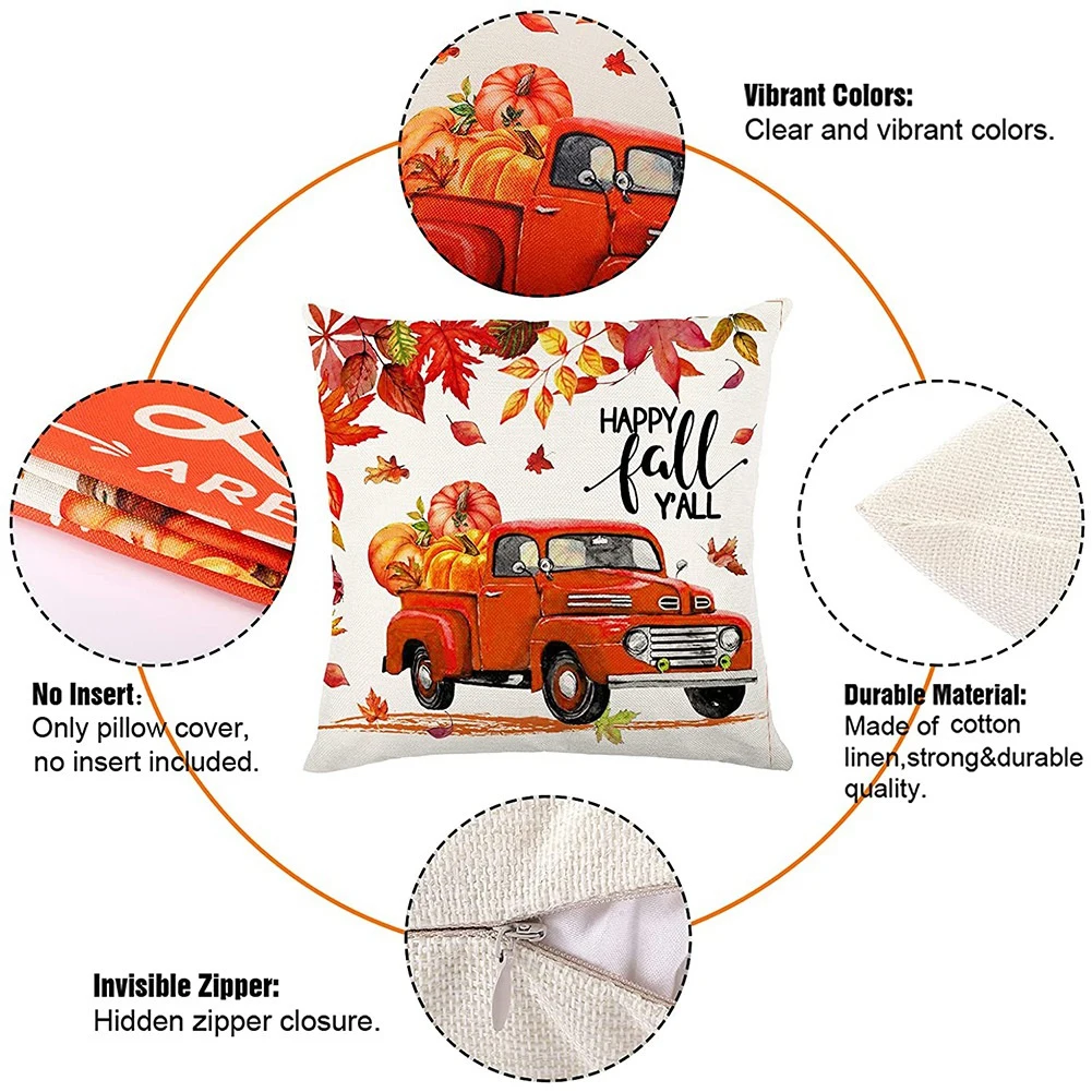 DN-Fall Pillow Covers 18X18 Set Of 4 Outdoor Throw Pillowcase Farmhouse Thanksgiving Decorations For Home Decor