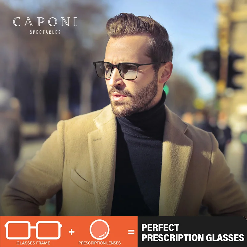 

CAPONI Prescription Men Glasses Classic Pure Titanium Progressive Computer Glasses Anti Blue Ray Reading Eyeglasses PJ23619
