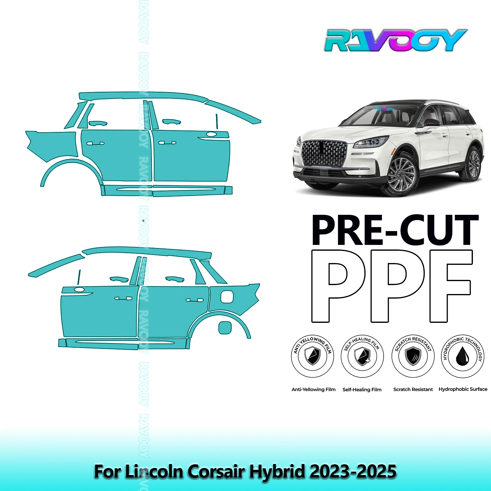 

For Lincoln Corsair Hybrid 2023-2025 8.5mil Clear Matte Pre-Cut PPF Door & A/B Pillar Kit TPU Paint Protection Film Set