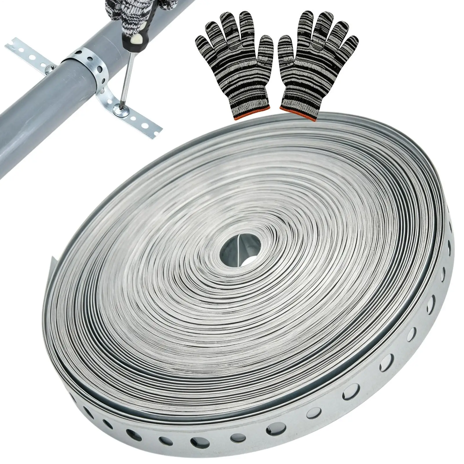 Pipe Strap 24 Gauge Galvanized Cuttable Wire Clamp Wraps Tie Support Plumbers Strap for Woodworking Automotive Outdoor Duct