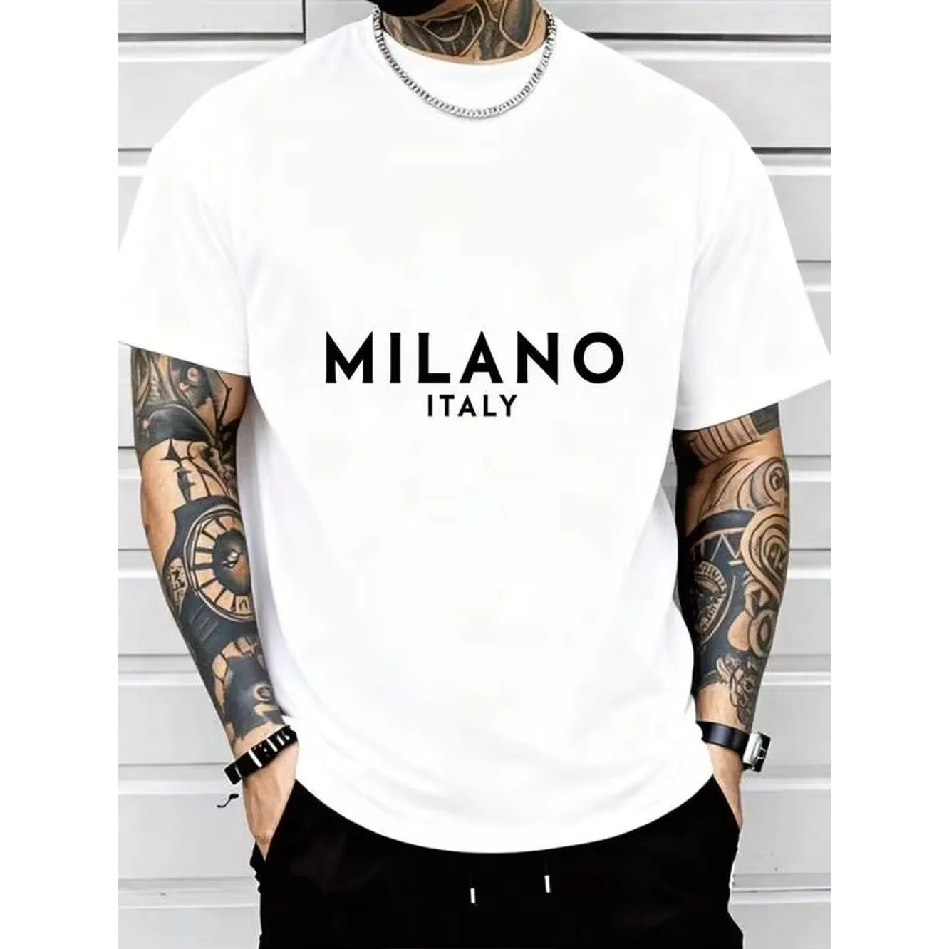 Men's Graphic Oversized Crewneck Cotton T Shirt, Milano Italy Casual Wear, Spring Short Sleeve Loose Fit Tops, Summer Fashion Basic Tees, Funny Clothes Black White Options, Gift For Men