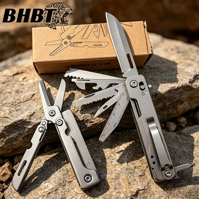 BHBT 14 In 1 Folding Multitool Knife with Detachable Scissors Screwdriver Outdoor Camping Portable EDC Multi-functional Tools