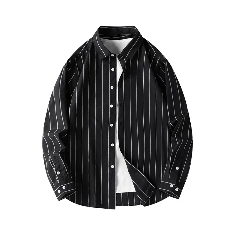 

Men's Spring Autumn Turn-down Collar Solid Striped Button Long Sleeve Cardigan Shirt Coats Vintage Casual Formal Fashion Tops