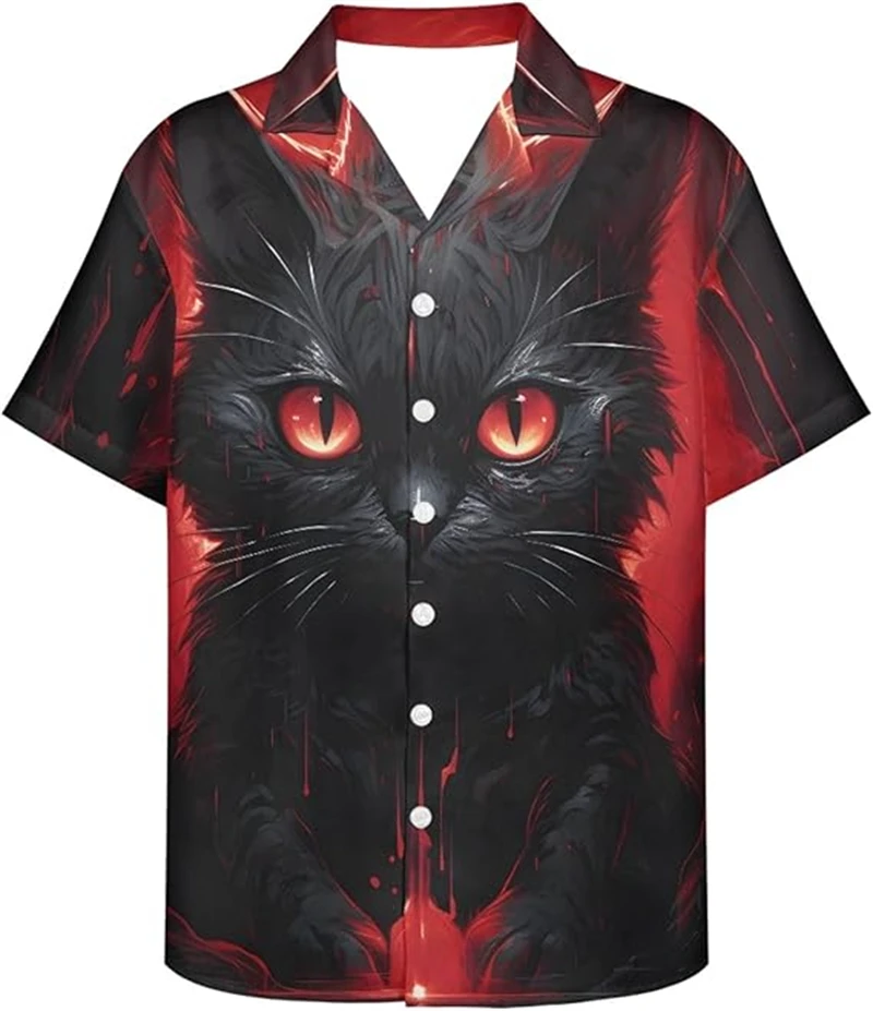 

Модные рубашки с 3D-принтом в виде мультяшных животных для мужчин, повседневная одежда в гавайском стиле, с коротким рукавом, с тигровым принтом, на пуговицах, унисекс