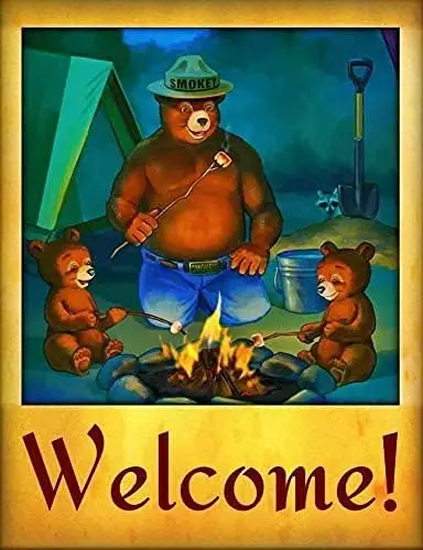 Smokey Bear Welcome Campfire Metal Tin Sign Decor 8x12 Inch