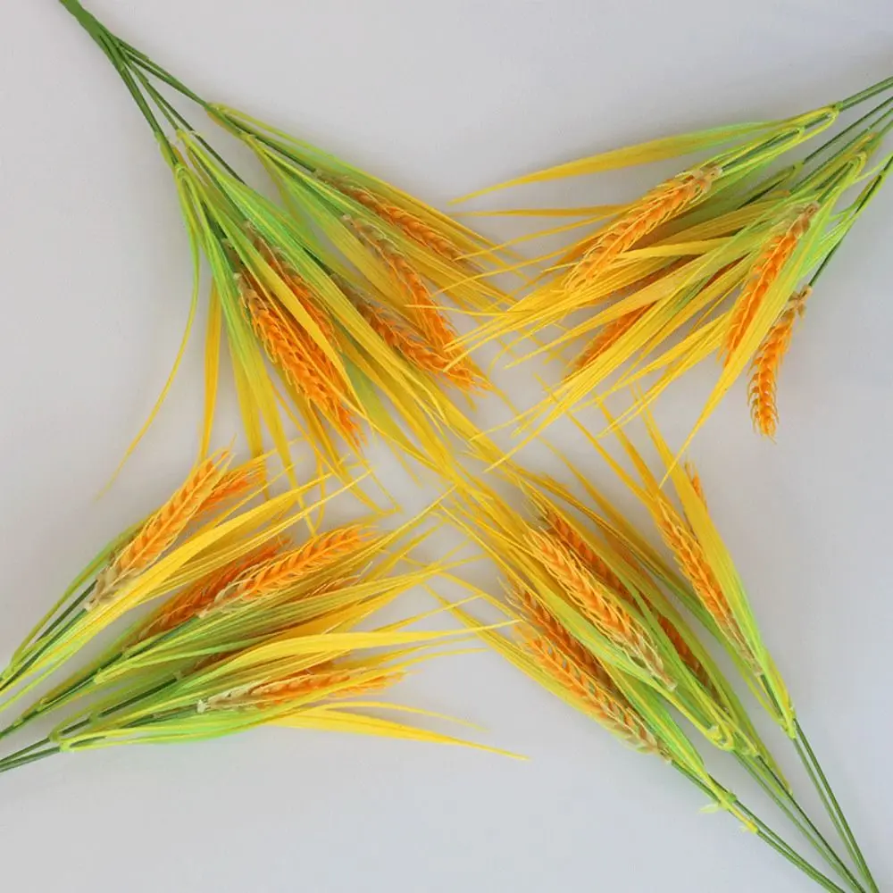 7 forchette Orecchie di grano artificiali Bouquet di piante di riso Plastica Non acqua necessaria Orecchie di grano Ramo di piante di riso Fiore giallo realistico