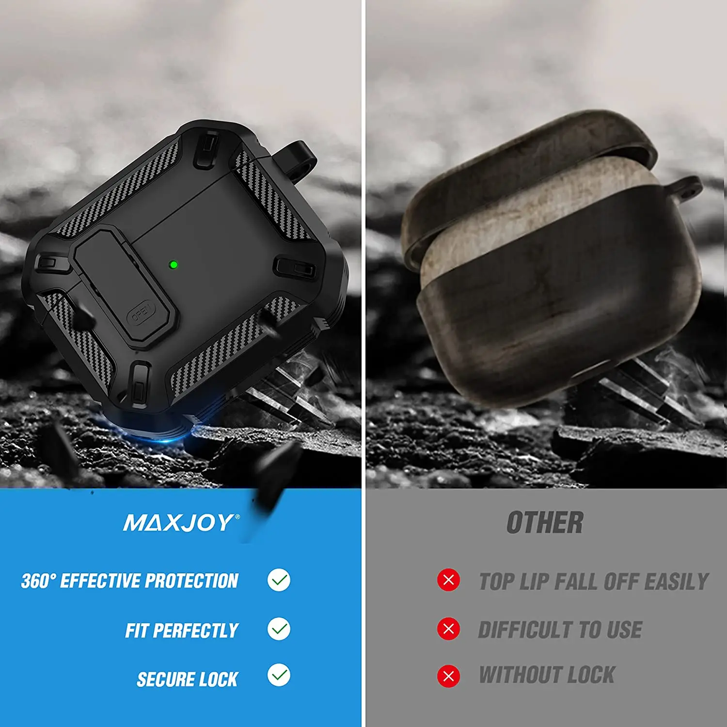 Airpods Proป้องกันกรณีล็อคGen 3 ทหารHard Shellทนทานกันกระแทกพร้อมพวงกุญแจสําหรับAirpods 2 4 กรณี 2024