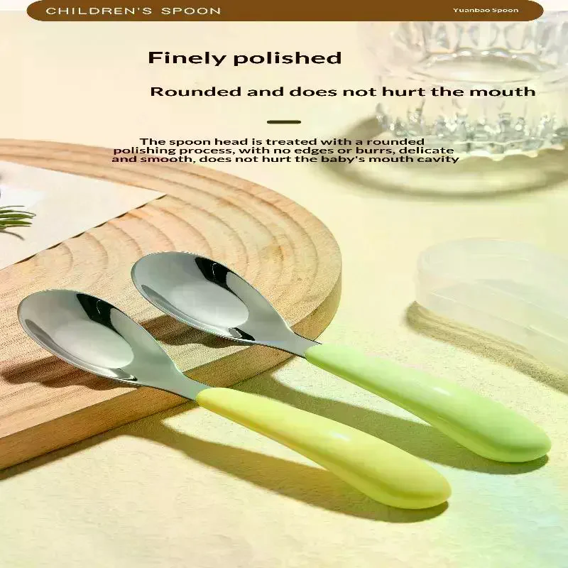 316 Stainless Steel Children's Spoon Creative Baby Feeding Spoon Household Flat Bottomed Scoop