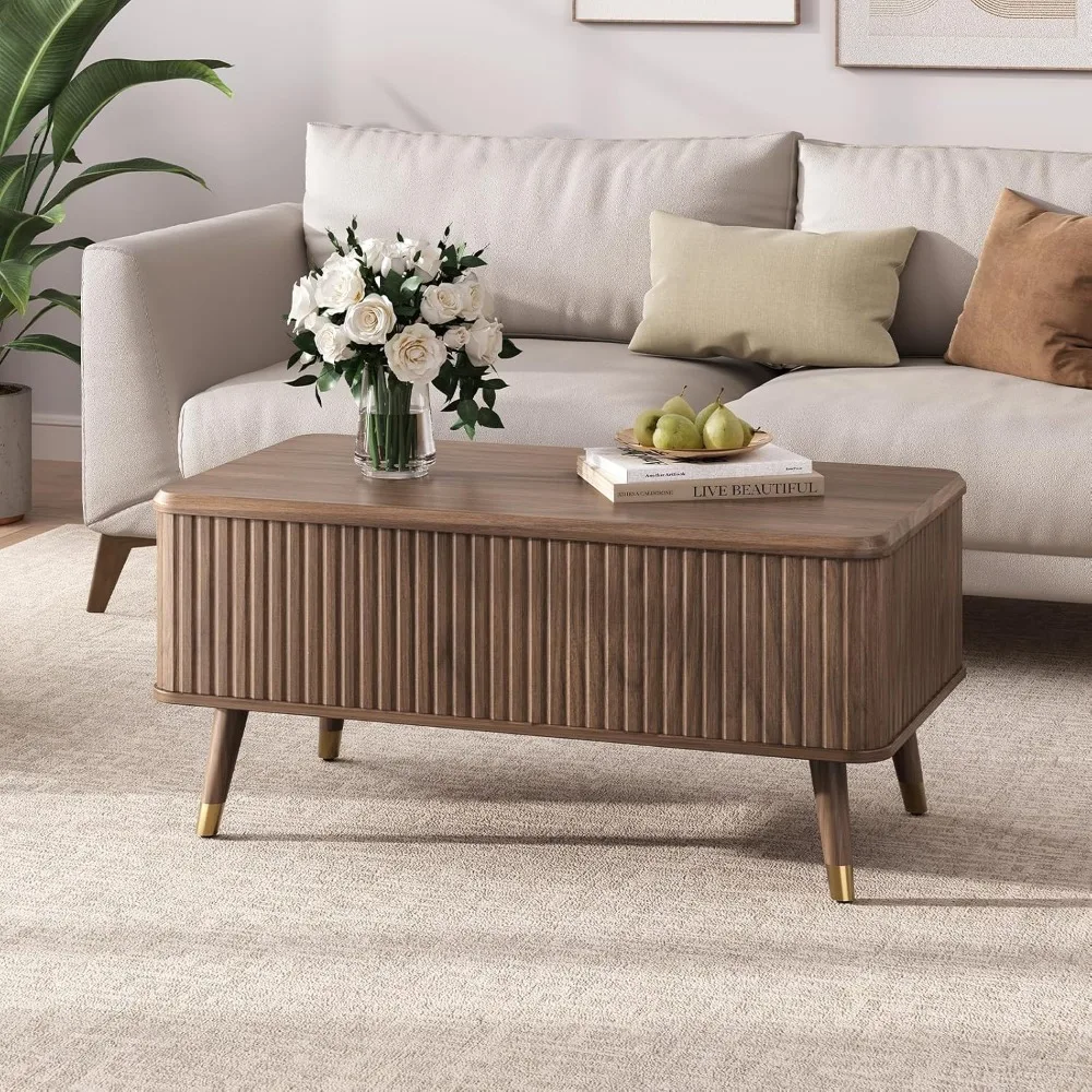 Mesa de comedor rectangular moderna de mediados de siglo con estante de almacenamiento y compartimento oculto para salón