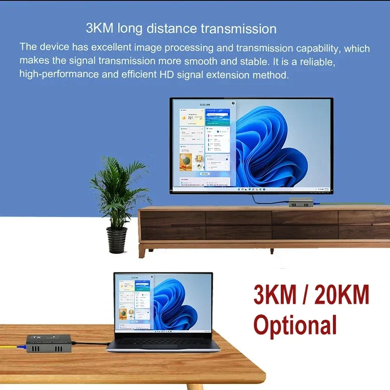 Transceptor extensor de fibra HDMI de 3km sobre Cable de fibra óptica SC 20km extensor de fibra óptica HDMI transmisor y receptor de vídeo