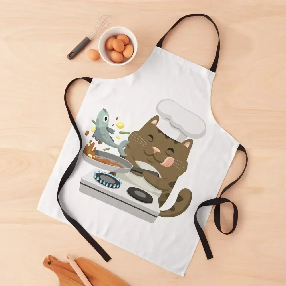 

Cat Cooking Fish Apron Barber Chef Uniform For Men Waterproof Home Utensils Apron