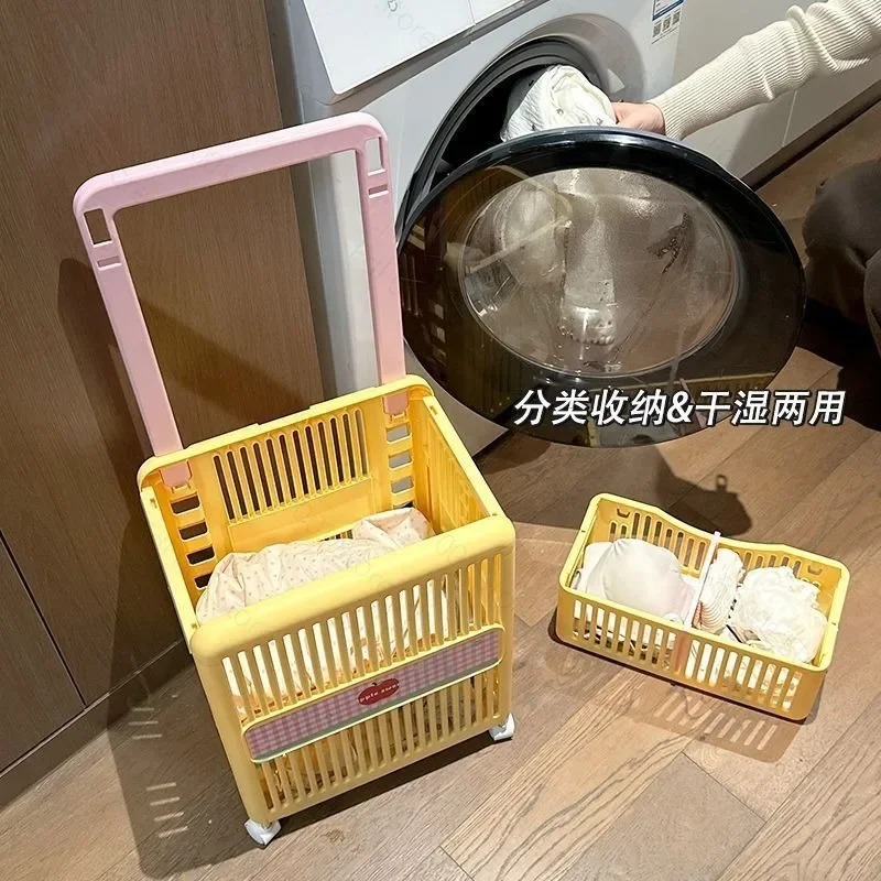 Dopamine Laundry Basket Foldable Movable Large Capacity Dirty Clothes Storage Basket Double Layer Laundry Hamper for Home Dorm