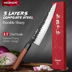 HEZHEN 8.5 Inches Chef Knife Three-layer Composite Steel Stainless Steel High Quality Cook Knife Kitchen Knives Razor Sharp