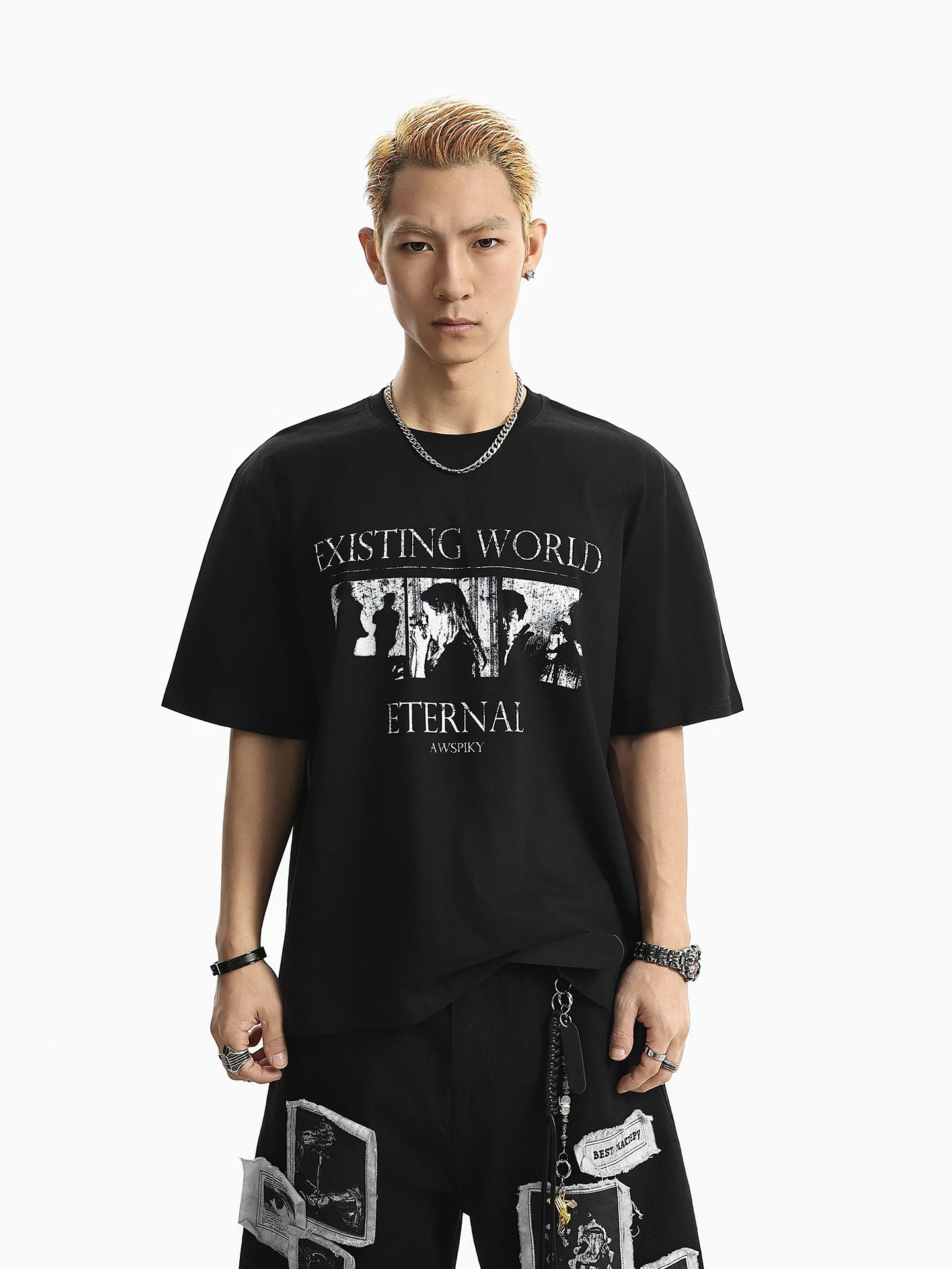 

BETEBULE American High Street Printed round Neck Short Sleeve T-Shirt Men Summer Trendy Loose Half Sleeve Top for Couples