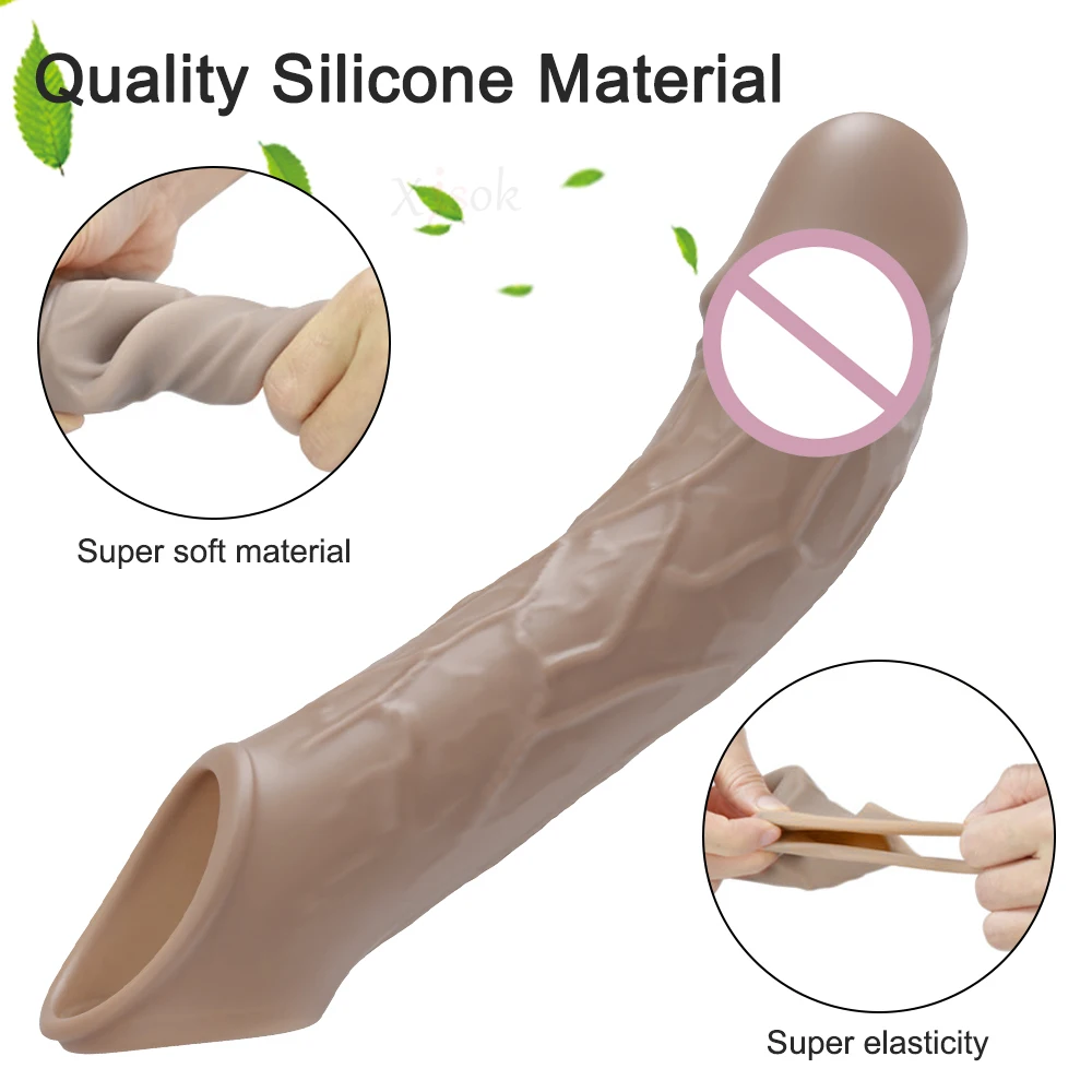 Remote Control Vibrating Penis Extension Sleeve Ejaculation Delay Penis Extender Reusable Silicone G-Spot Stimulator for Couples