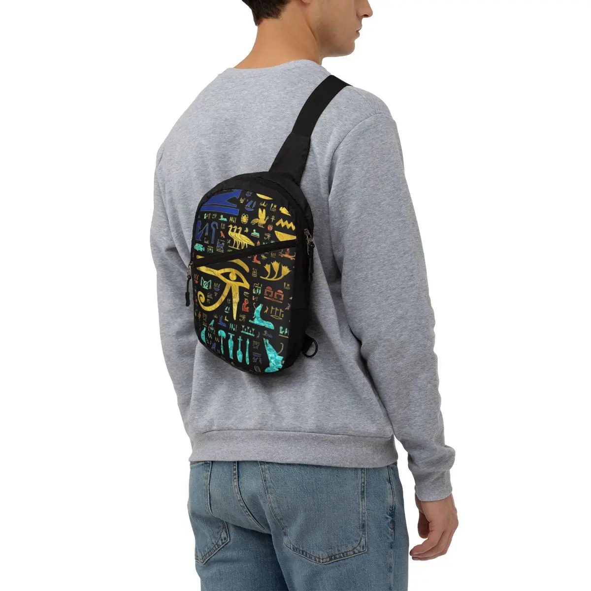 Colorful Ancient Egyptian Hieroglyphic Pattern Sling Bag for Men Egypt Shoulder Chest Crossbody Backpack Cycling Camping Daypack