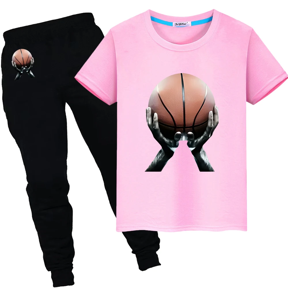 

Basketball Print 100%Cotton T-shirts Cute Short Boy girls clothes Summer Sports Sets Tops+pant y2k Kawaii TShirts child Day gift