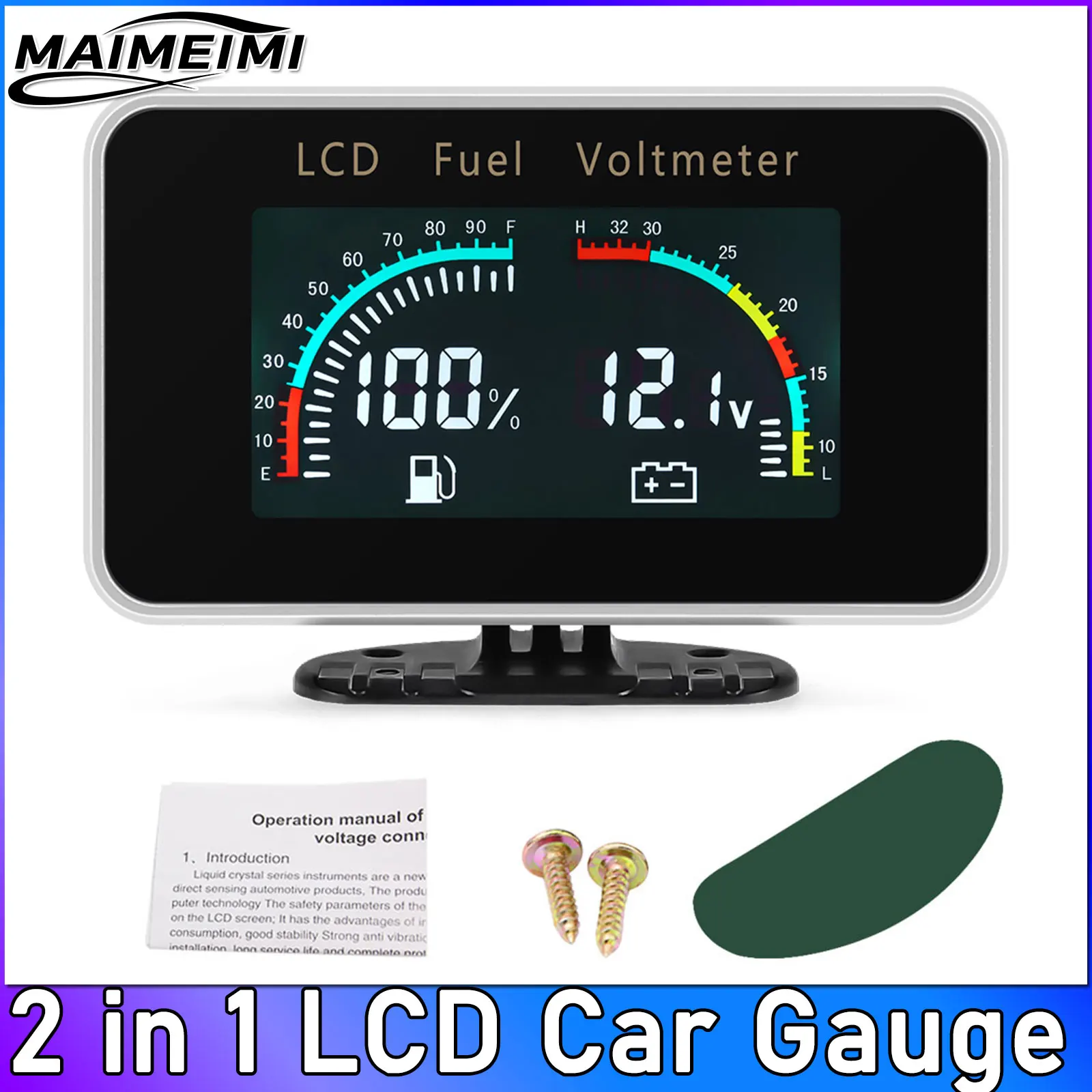 

2 in 1 LCD Car Digital ALARM Gauge Voltmeter Volt Fuel Gauge 12v/24v Motorcycle Fuel Level Sensor Gauges Fuel Level Universal