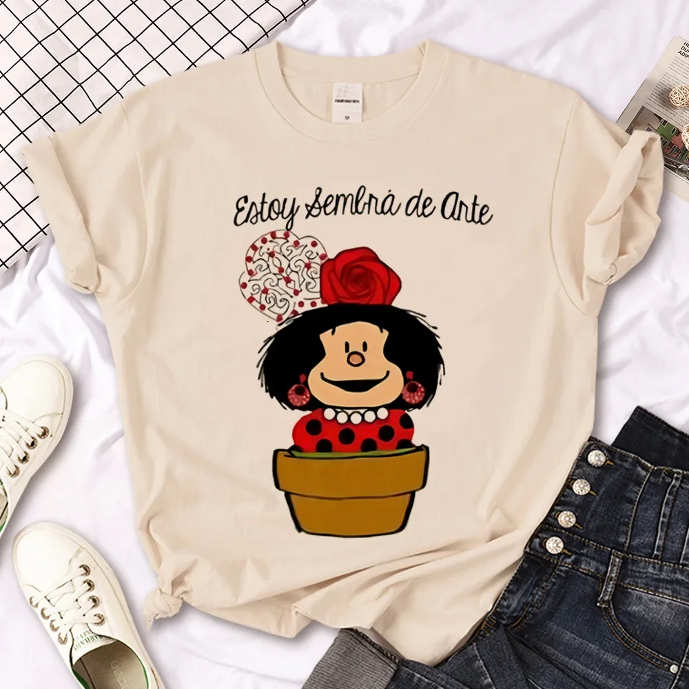 Mafalda T-shirts Women Japanese Tee Female Funny Designer Graphic Clothes  Y2k Top  Shirts for Women