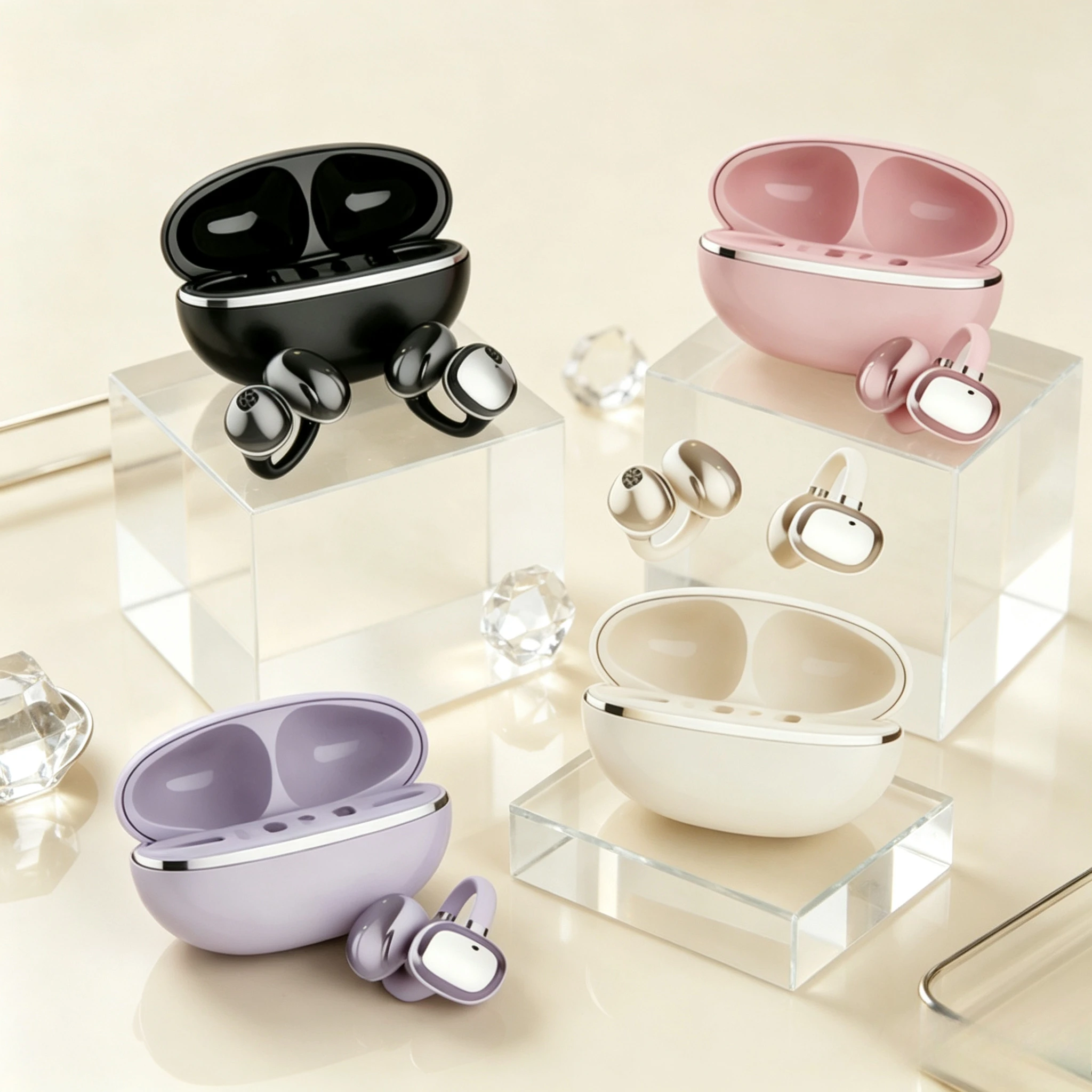 Open Ear Air Conduction Headphones - หูฟังบลูทูธแบบเปิดหู คลิปหนีบไร้สาย ใช้งานได้นาน เหมาะสำหรับกีฬา ปั่นจักรยาน ฟังเพลง