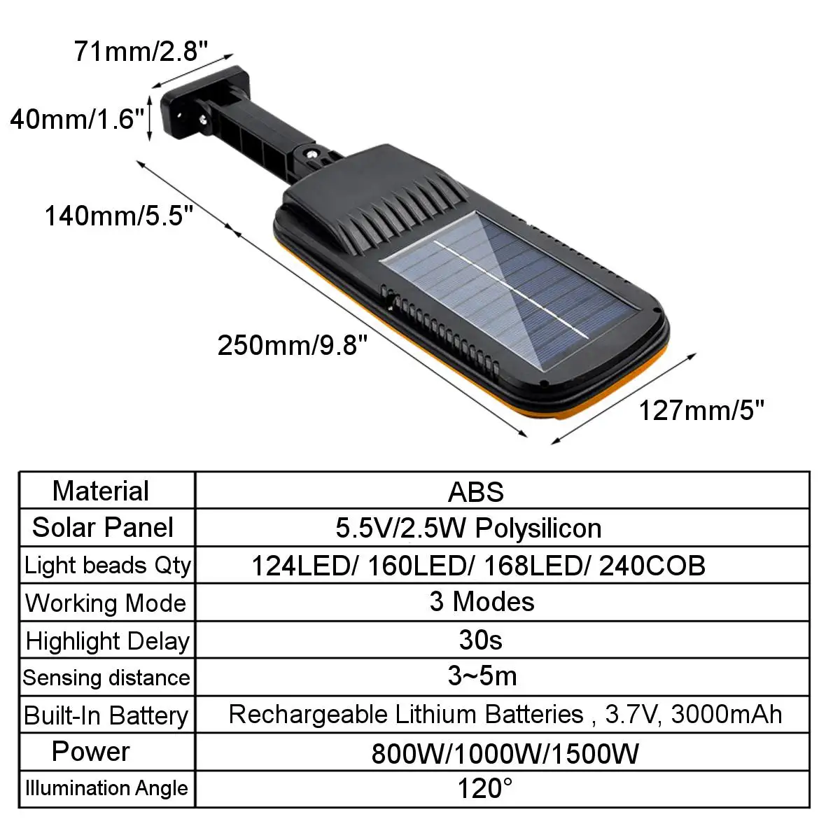 Imagem -03 - Luzes de Rua Solares com Sensor Pir 3000mah Painel Solar 168 Lâmpada Led ao ar Livre com Modos de Iluminação de Energia Remota Luz de Inundação