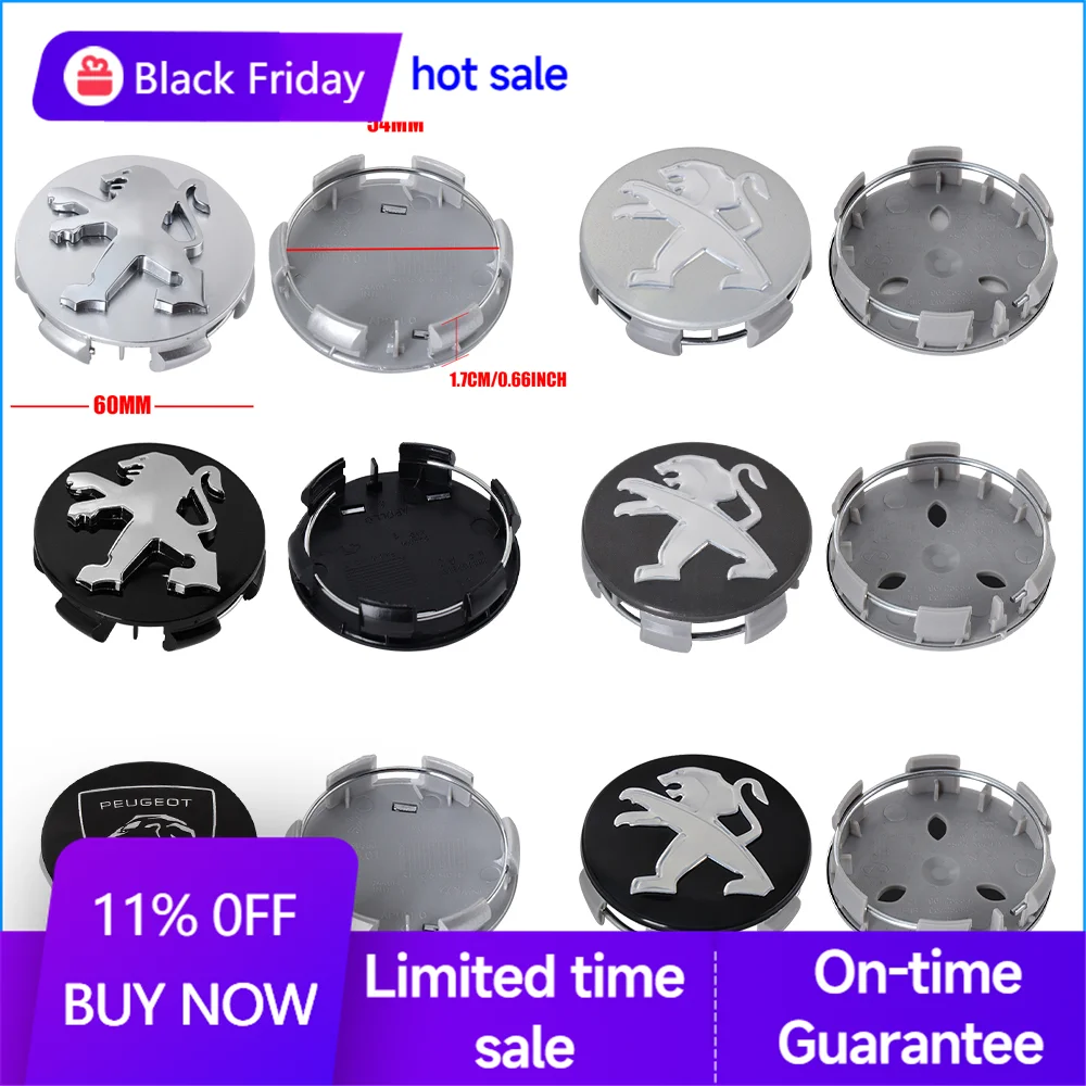 4PCS Car Wheel Center Hub Caps Auto Huncap Cover Decorate Accessories For Peugeot 407 2008 206 308 508 208 3008 207 307 107 5008