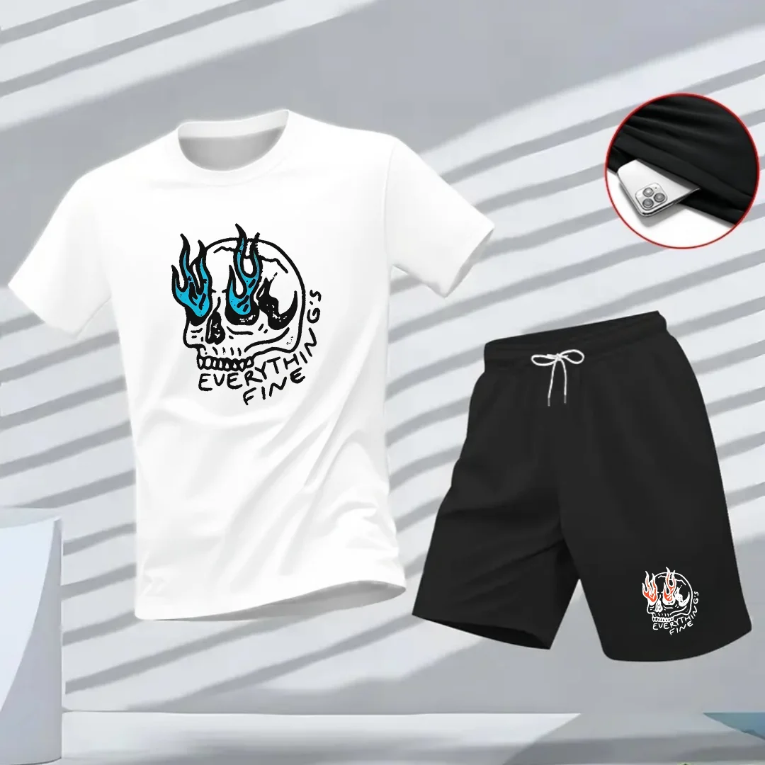 

2025 Summer New Men's Printed Fashion Sportswear Set: T-shirt and Shorts, Men's street Sport short-sleeved two-piece set