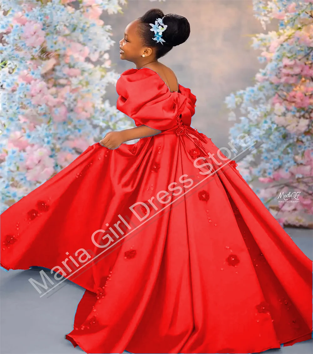 

Красное атласное платье с цветочным принтом для девочек на Новый год, свадьбу, вечеринки подружек невесты, пушистый наряд с 3D цветочным принтом и фотографией