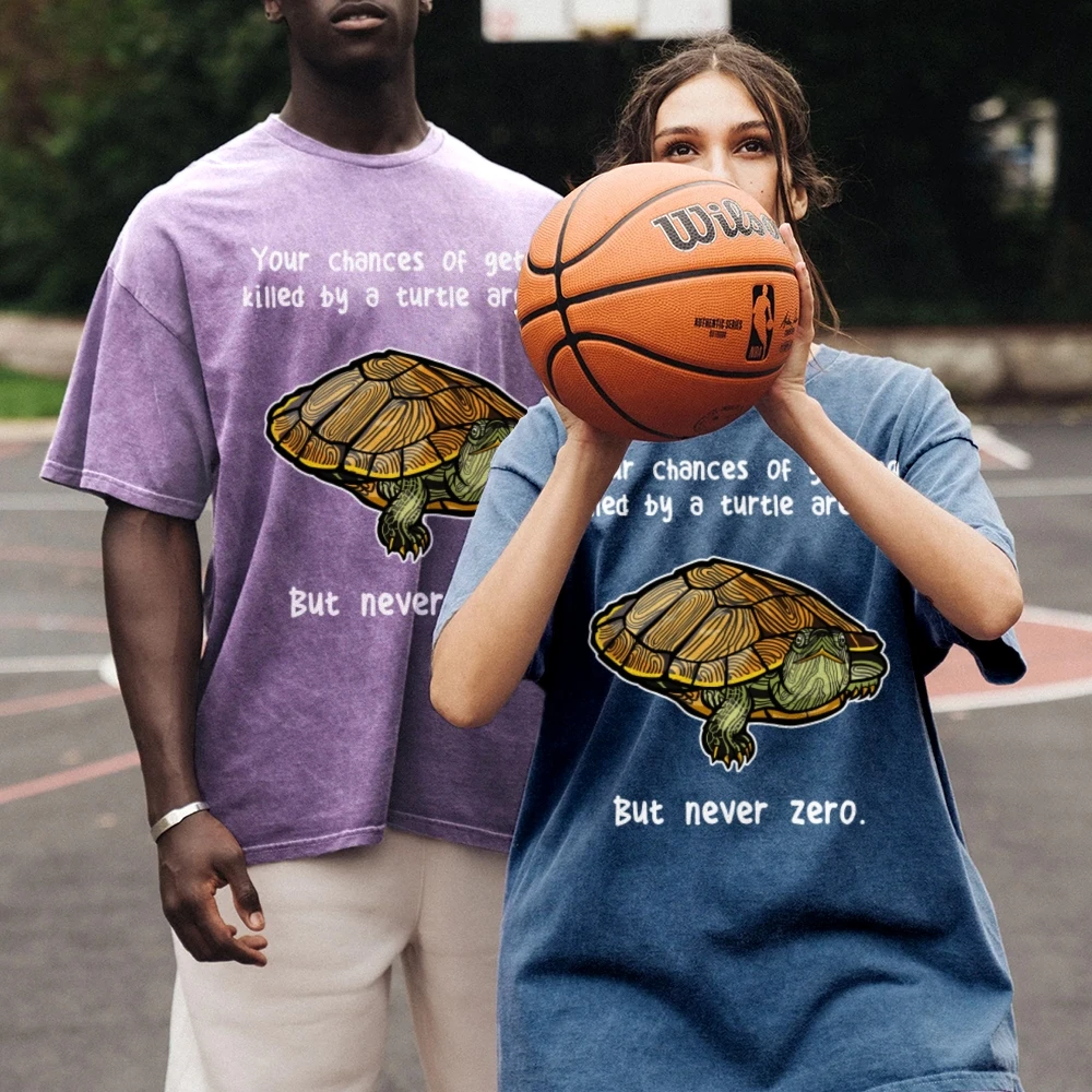 Your Chance Of Getting Killed By A Turtle Are Low But Never Zero Unisex Retro Shirt Funny Vintage Washed T-Shirt Top Tees