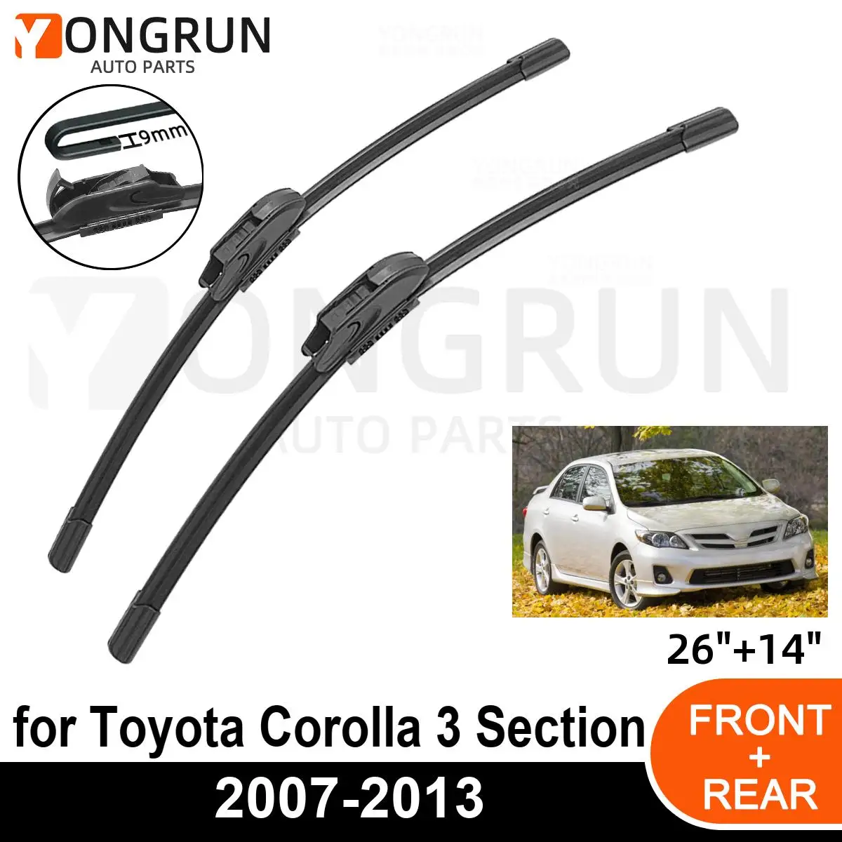 

Car Front Windshield Wipers For Toyota Corolla 3 Section 2007-2013 Wiper Blade Rubber 26"+14" Car Windshield Windscreen