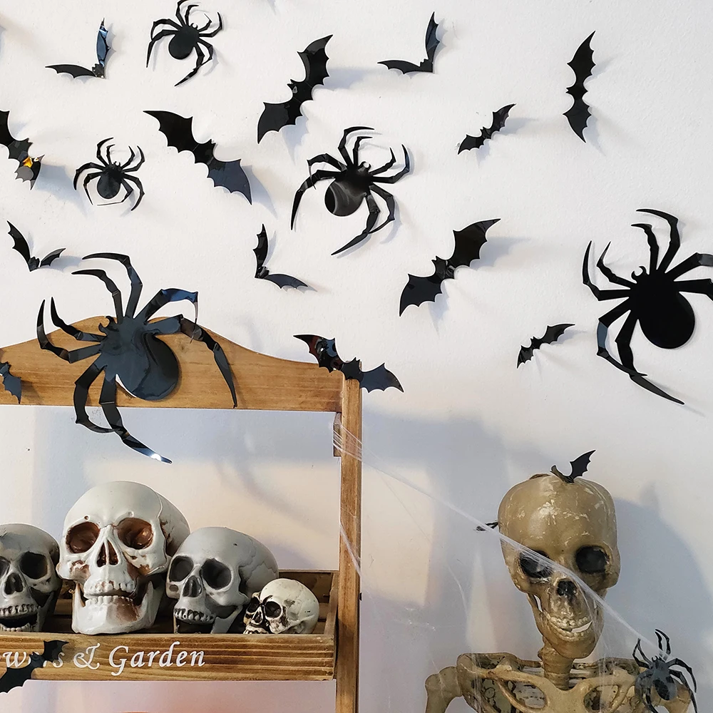 

Halloween Decoration 3D Black PVC Bat Spider Window Indoor Exterieur Wall stickers Bar Room Halloween Party Scary Decor Props