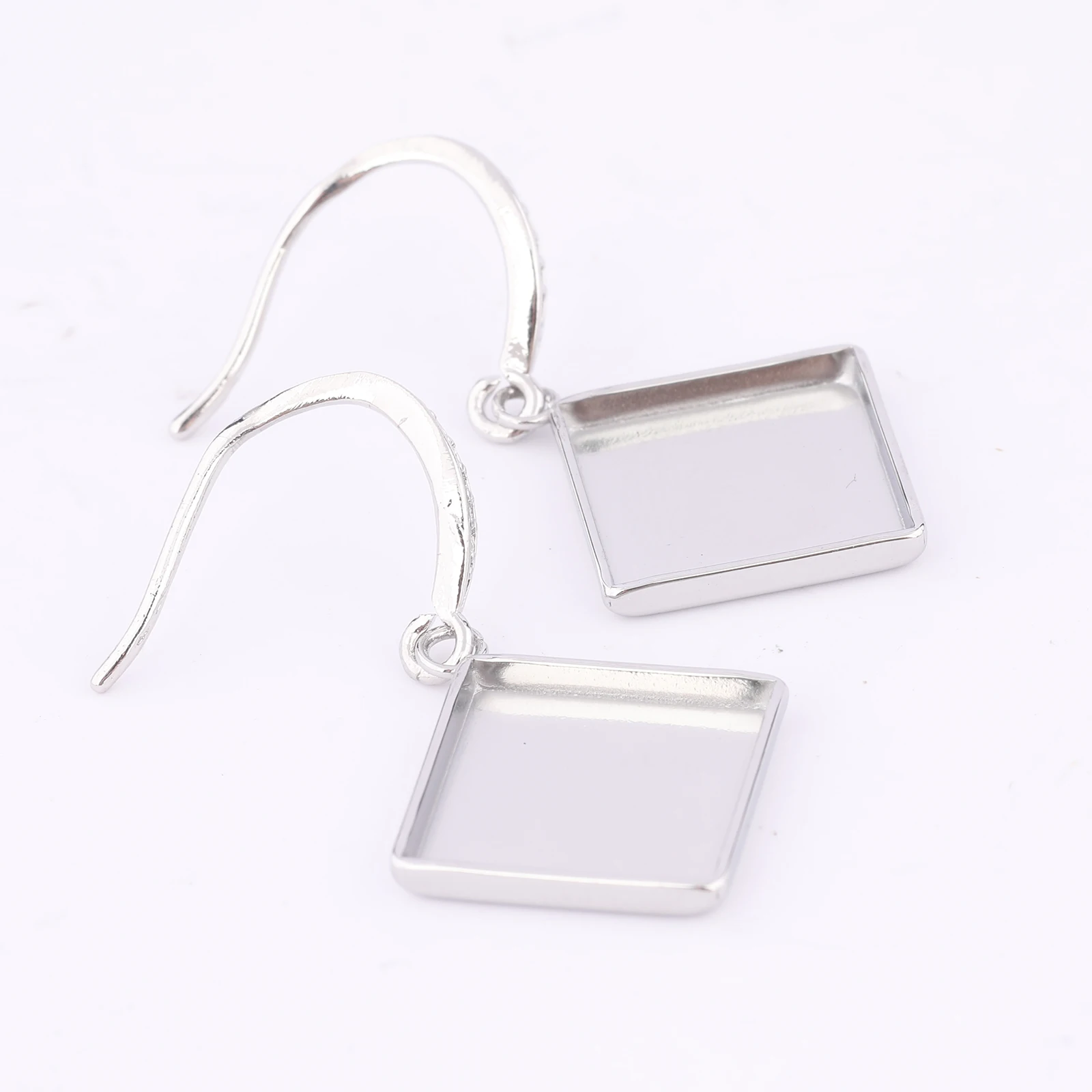 10pcs Zircon Stone Earring Wire Hooks Findings Fit 12mm 15mm Square Cabochon Earring Base Setting Blanks Stainless Steel Diy image 4