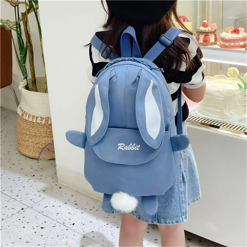 Personalised Kawaii Bunny Backpack for Girls with Cute Rabbit Ears and Fluffy Bear Pendant School Bookbag for Kids