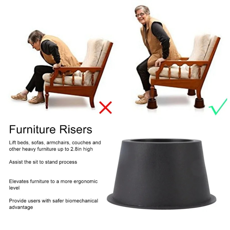 6Pcs Furniture Risers Round Plastic Furniture Lift Riser For Bed Table Couch Black 2.8in