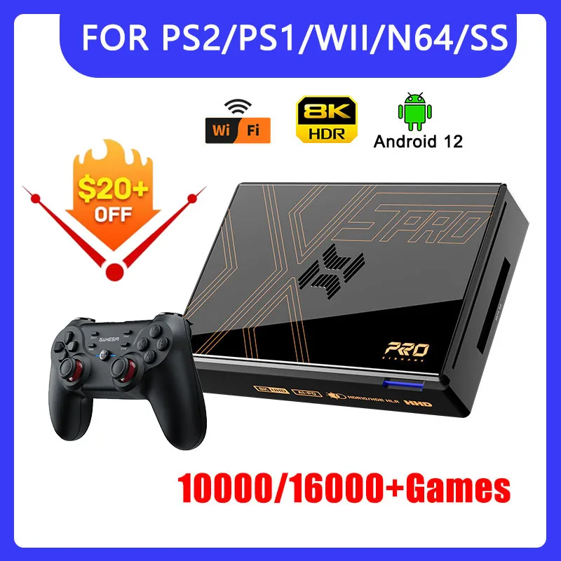 Kinhank Super Console X5 PRO Ретро игровая консоль Plug and Play 4T с 16000 играми для PS2/WII/SS/DC/N64 Android 12 TV Box