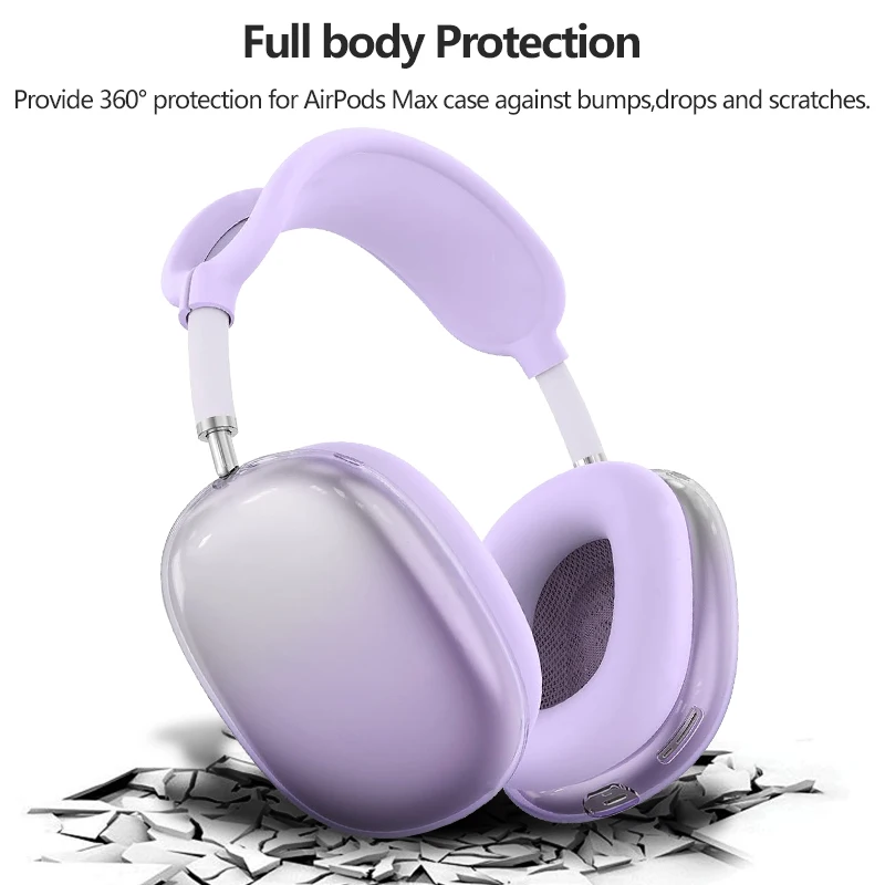 حافظة حماية ناعمة 3 في 1 شفافة متدرجة اللون لأجهزة Apple Airpods Max وسادة الأذن أكواب غطاء عقال مضاد للخدش 2024 2020