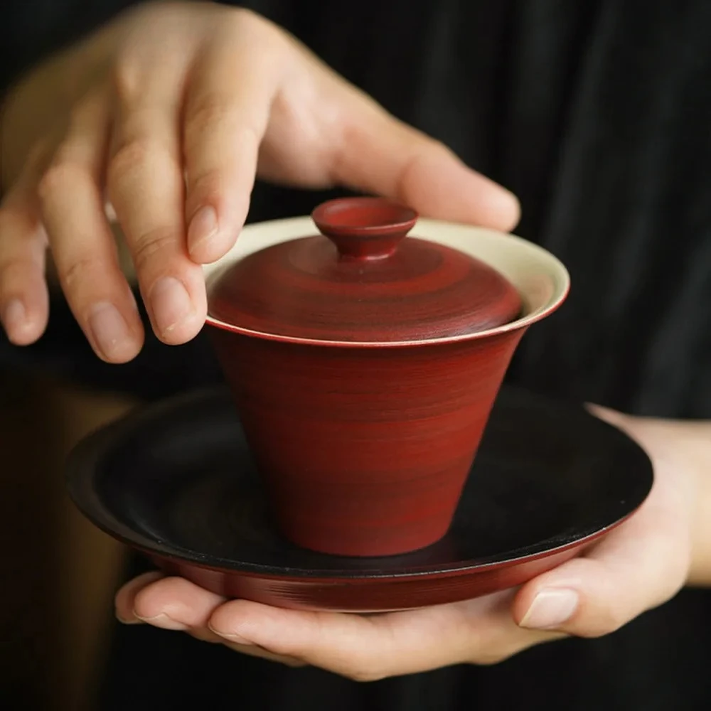 150ml Hawthorn Red Stoneware Cover Bowl Japanese Handmade Gaiwan Luxury Tea Tureen Chinese Tea Cup Tea Services Ornaments Gifts