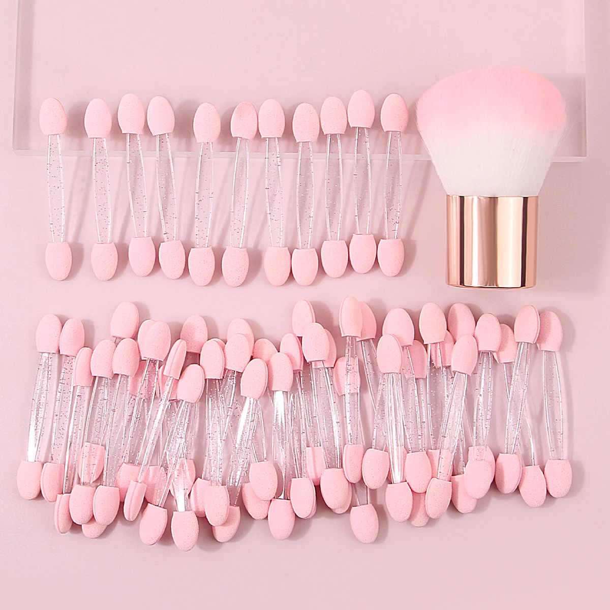 Bastoncino in spugna rosa a doppia testa, pennello per specchio per manicure, pennello per polvere per manicure e pennello per trucco viso in stick per ombretto