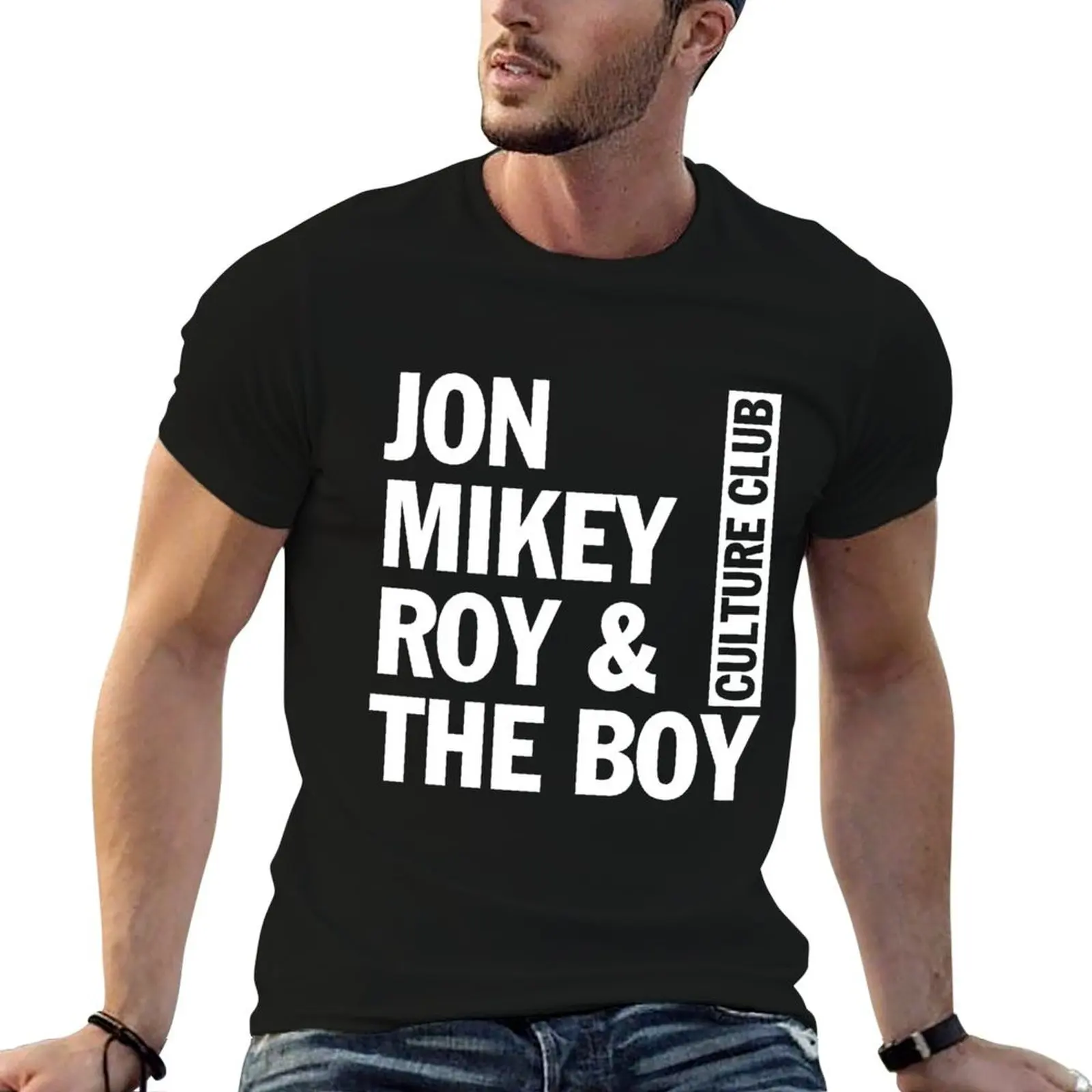 

Jon, Mikey, Roy and The Boy (white text) T-Shirt essential t shirt t shirt man cotton t shirts for man pack white T-Shirt