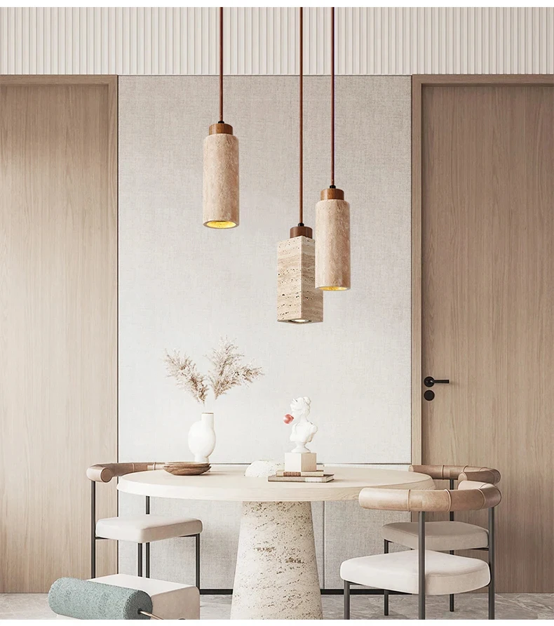 Yellow Stone Pendant Light Dining Table Japan Wabi-Sabi Travertine Droplight Nordic Bedside Restaurant Aisle Hanging Lamp