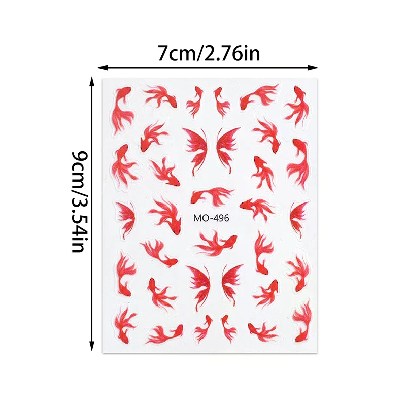 1 Blatt rote Goldfisch-Schmetterlings-Nagelkunst-Aufkleber, selbstklebende Abziehbilder, Dekorationen, Transfer-Charms, Zubehör